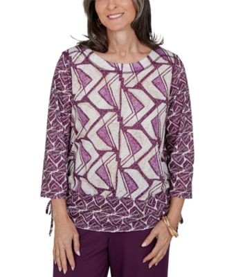 Women's Boat Neck Geometric-Print 3/4-Sleeve Blouse