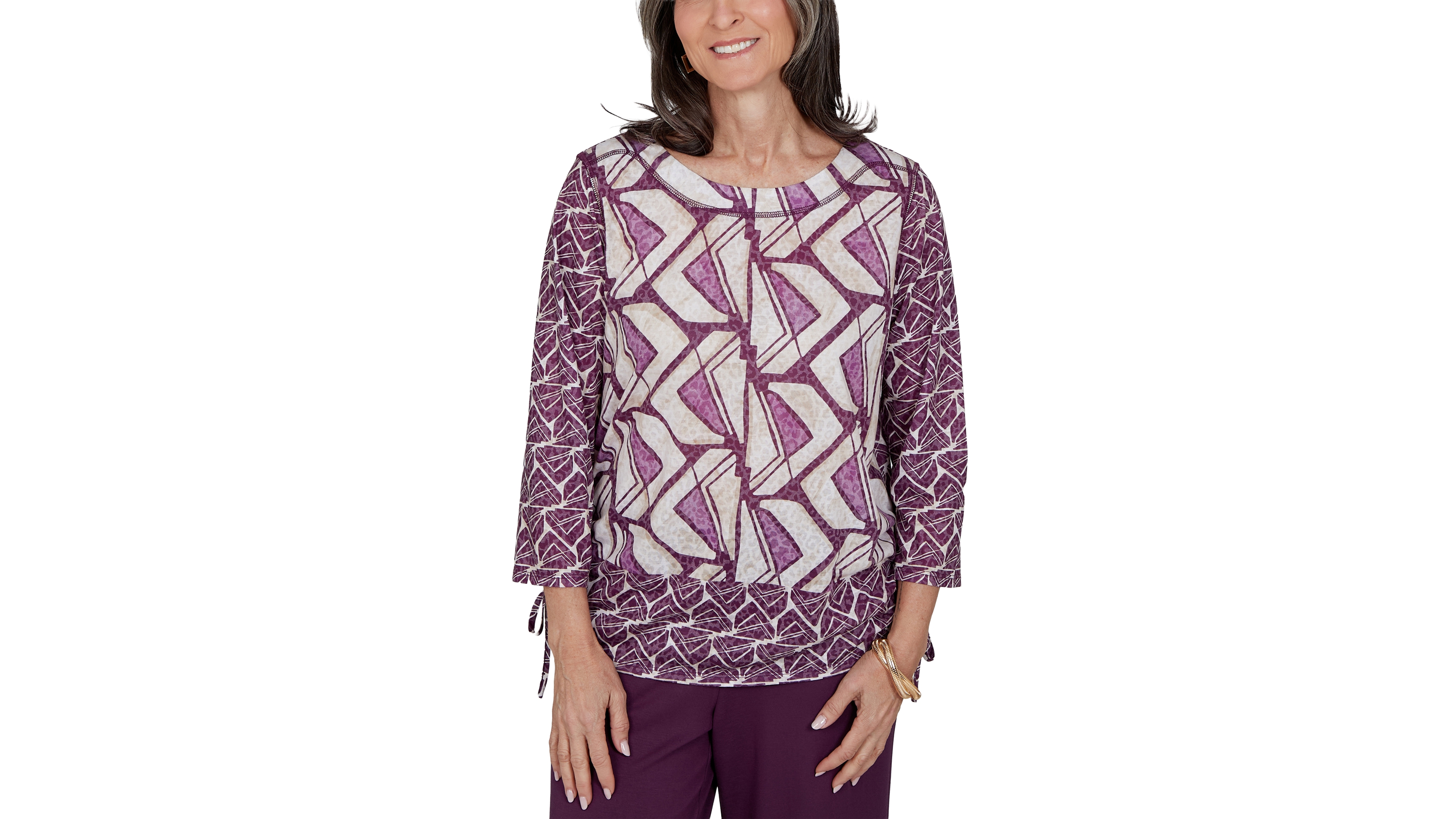 Alfred Dunner Women's Boat Neck Geometric-Print 3/4-Sleeve Blouse