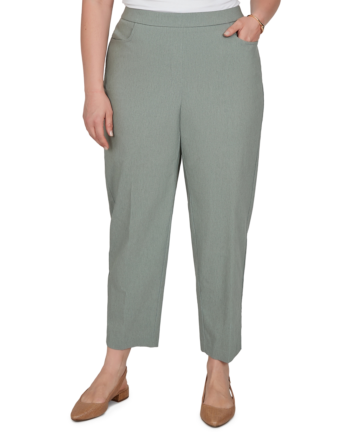 Alfred Dunner Plus Size Provence Millennium Flat-Front Pull-On Cropped-Ankle Pants - Olive