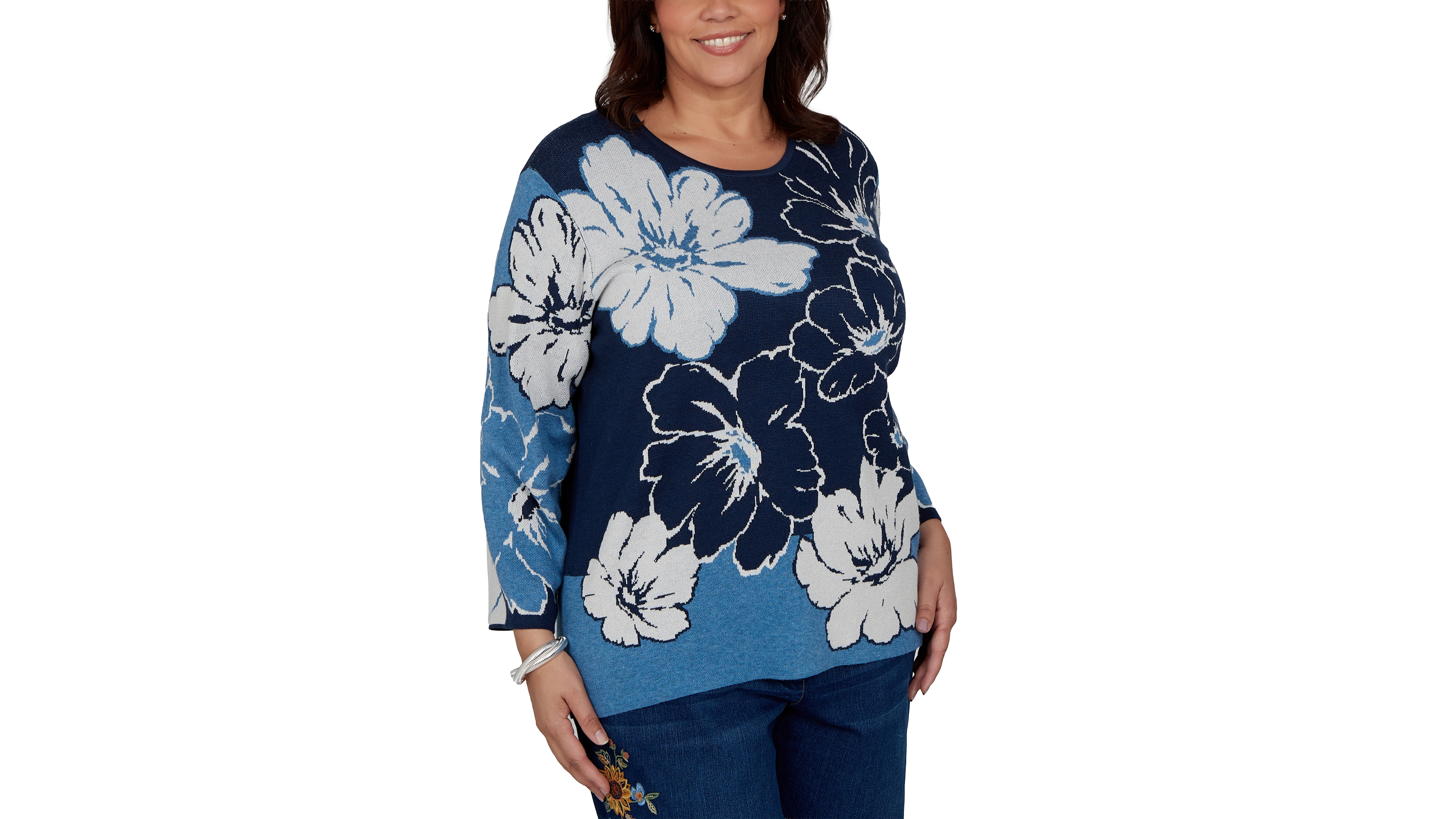 Alfred Dunner Plus Crewneck Floral Pullover Sweater