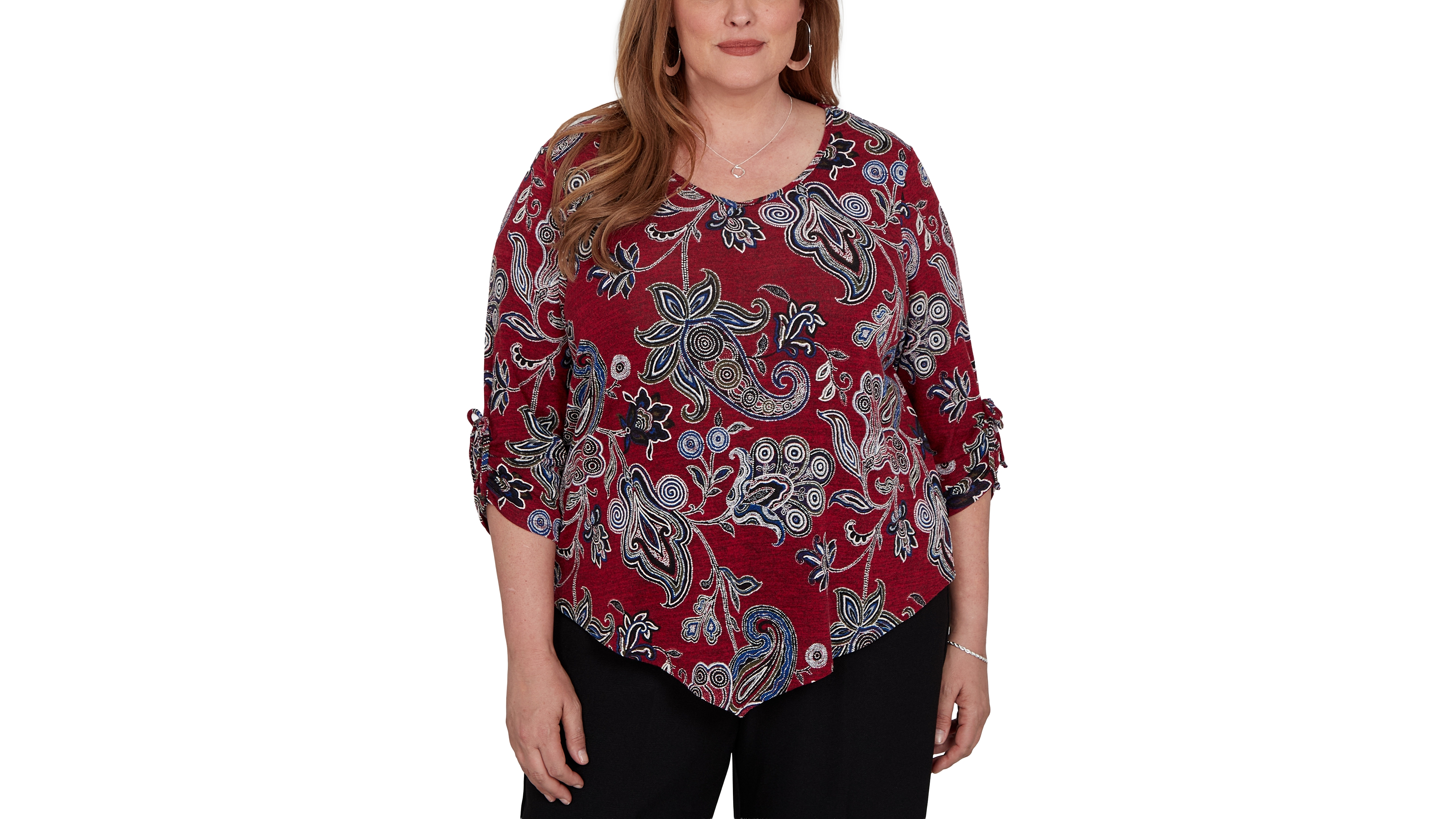 Alfred Dunner Plus V-Neck 3/4-Sleeve Paisley-Print Blouse