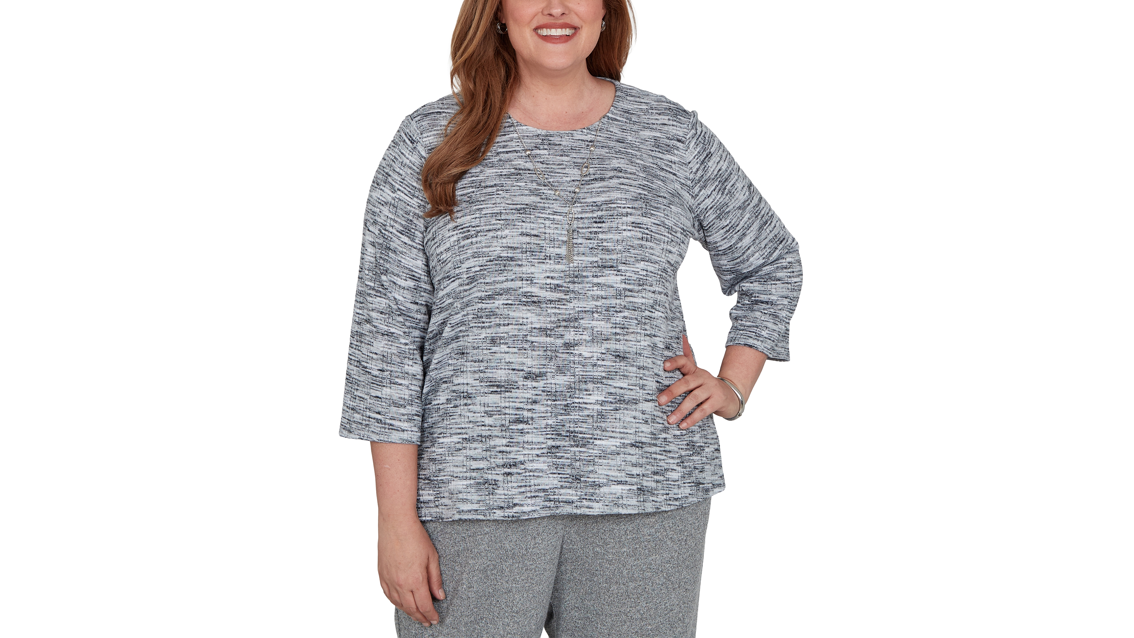 Alfred Dunner Plus Space Dye Top with Necklace