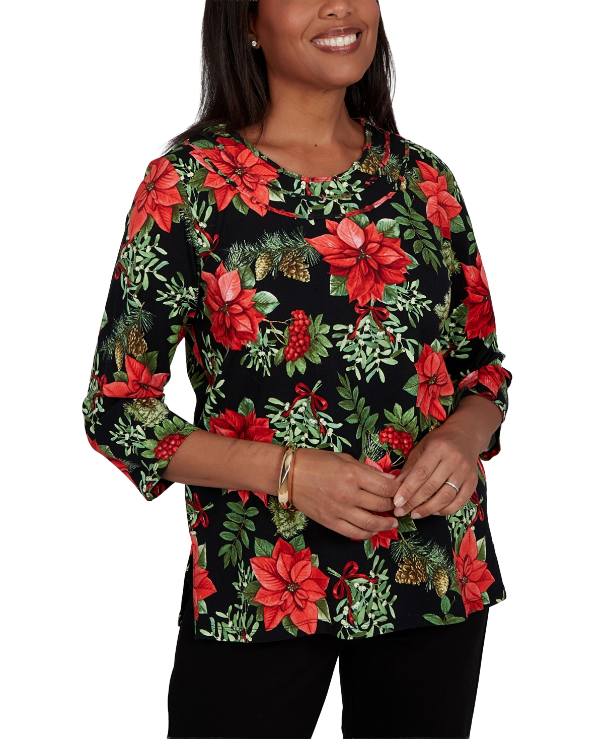 Alfred Dunner Petite Floral-Print 3/4-Sleeve Blouse