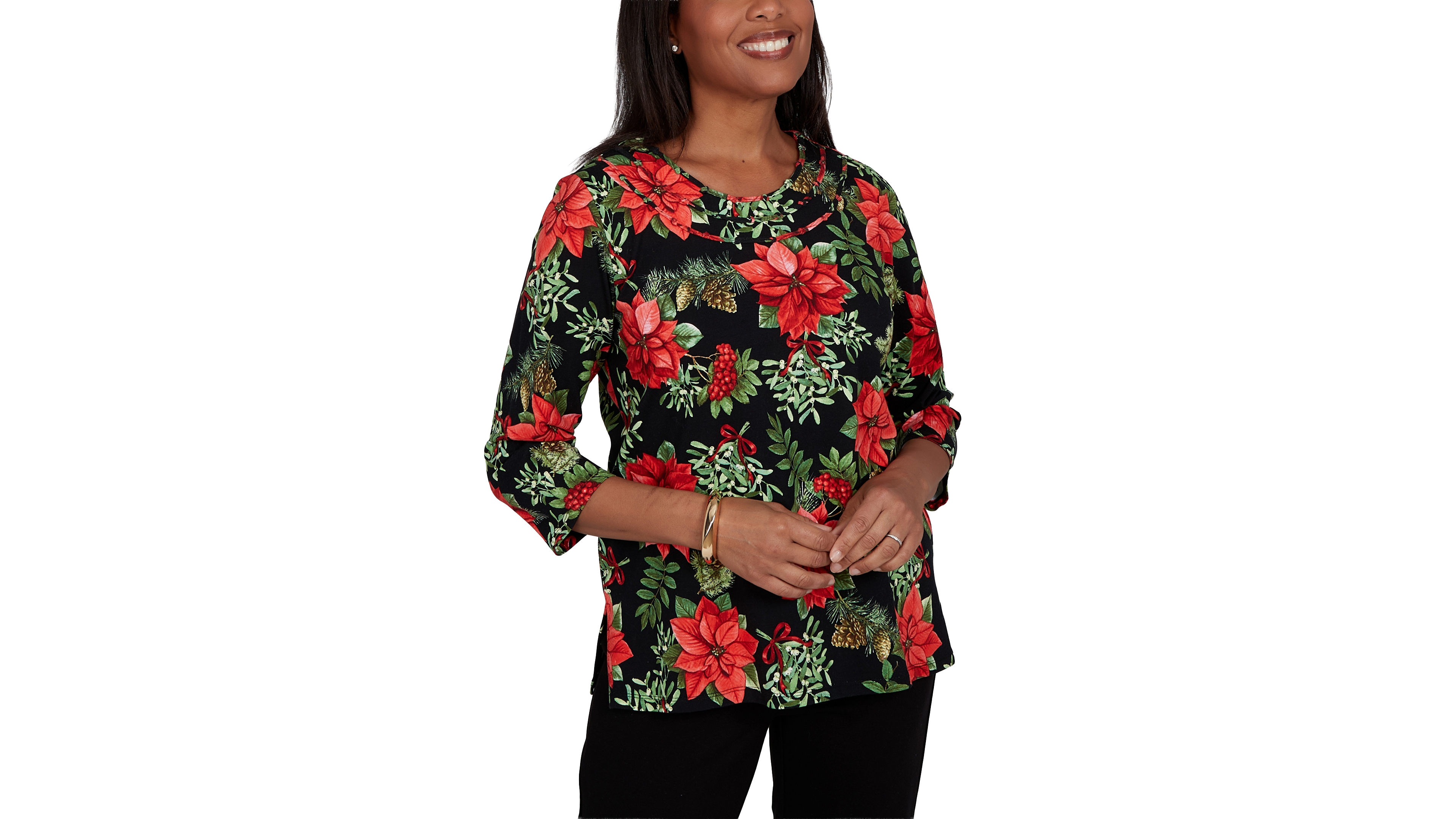 Alfred Dunner Petite Floral-Print 3/4-Sleeve Blouse