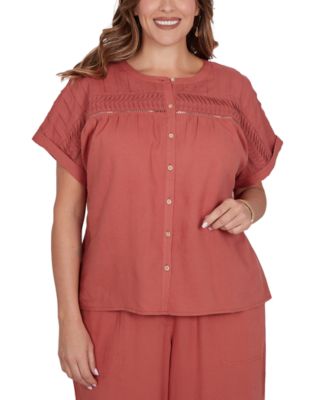 Plus Size Lightweight Pleated Short-Sleeve Top