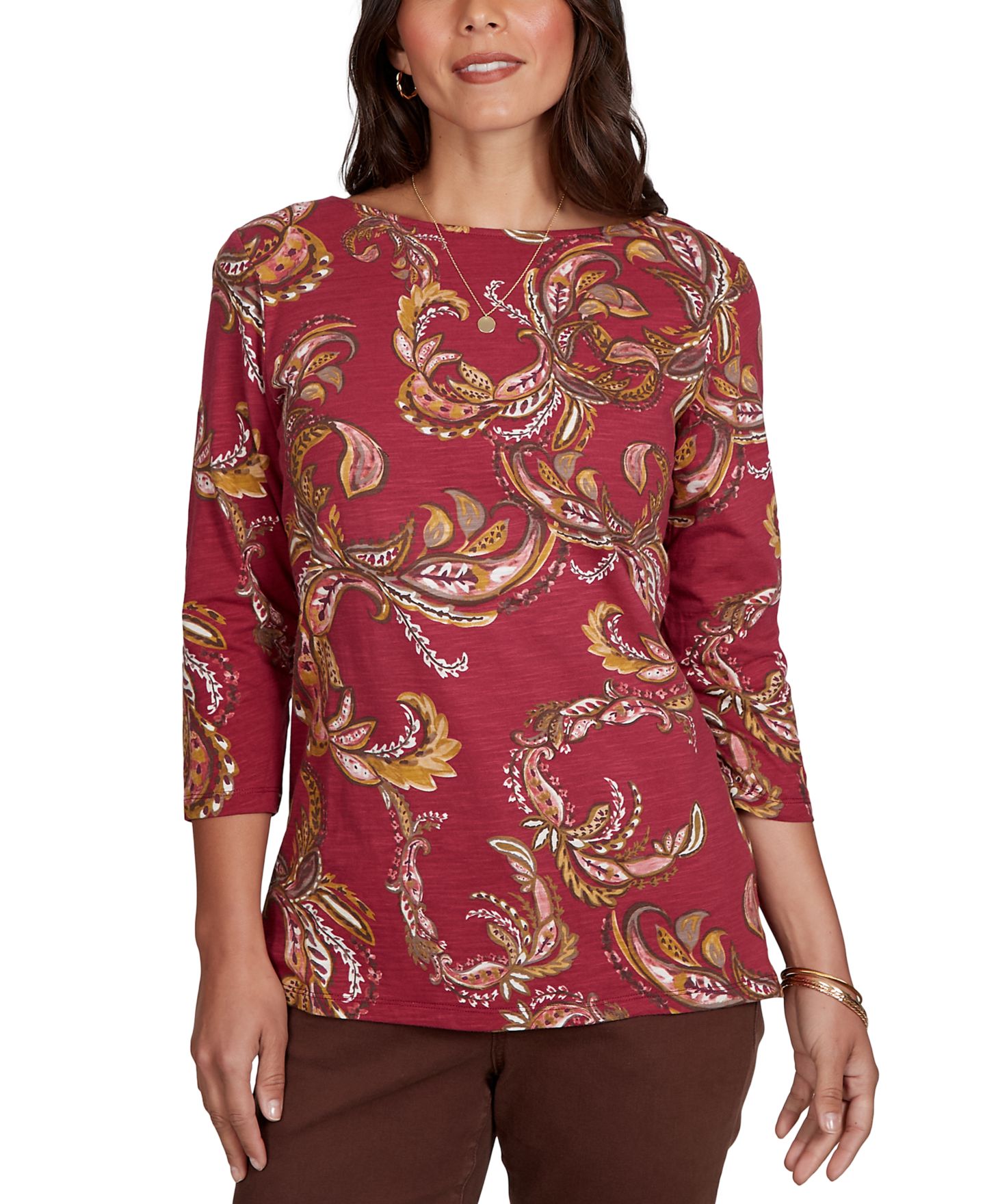 Женский топ Ruby Rd. Petite Paisley-Print Boat Neck 3/4-Sleeve, цвет: Тёмно-синий разноцветный — фото 6