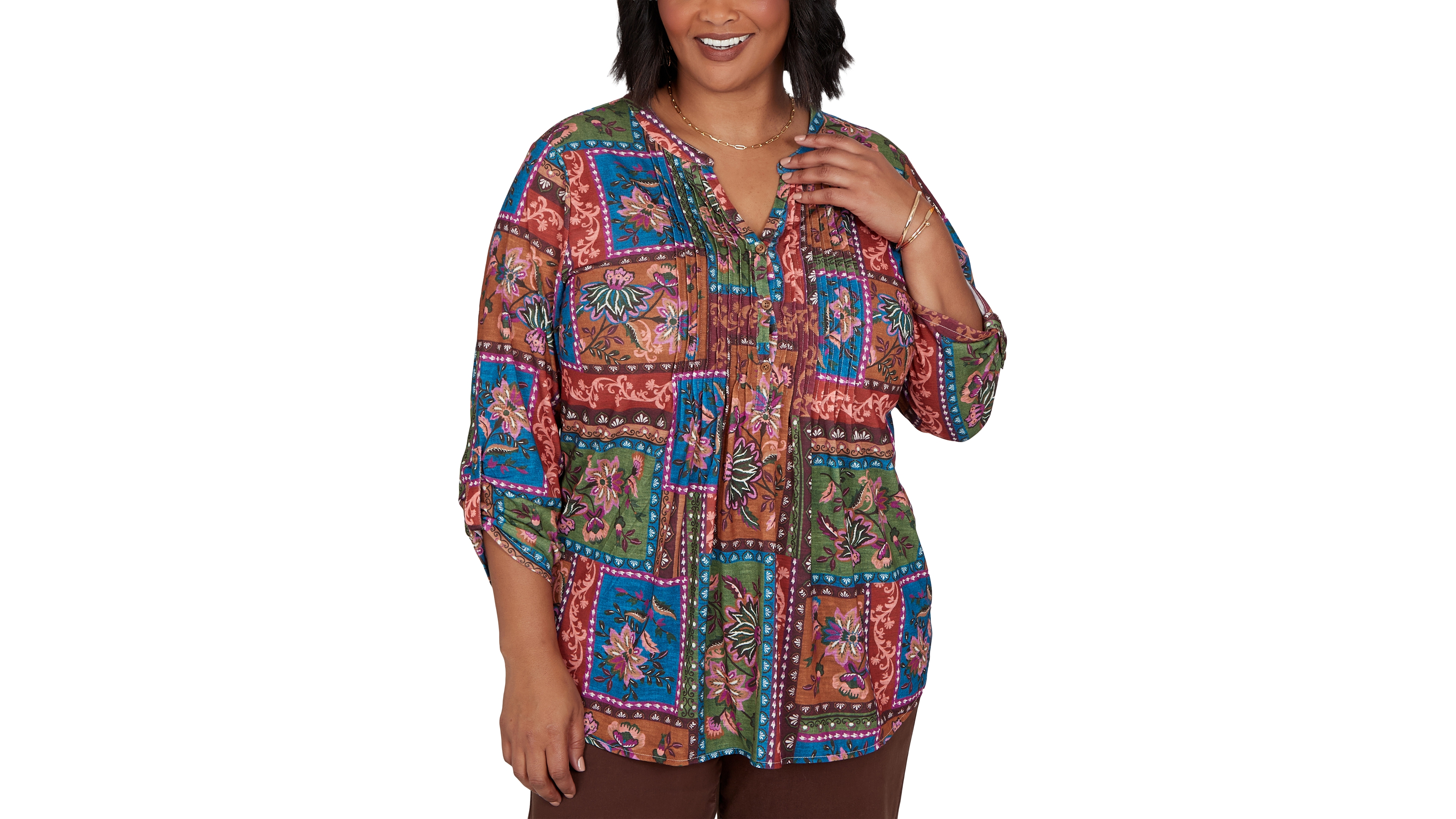 Ruby Rd. Plus Size Tapestry Floral 3/4-Sleeve Blouse