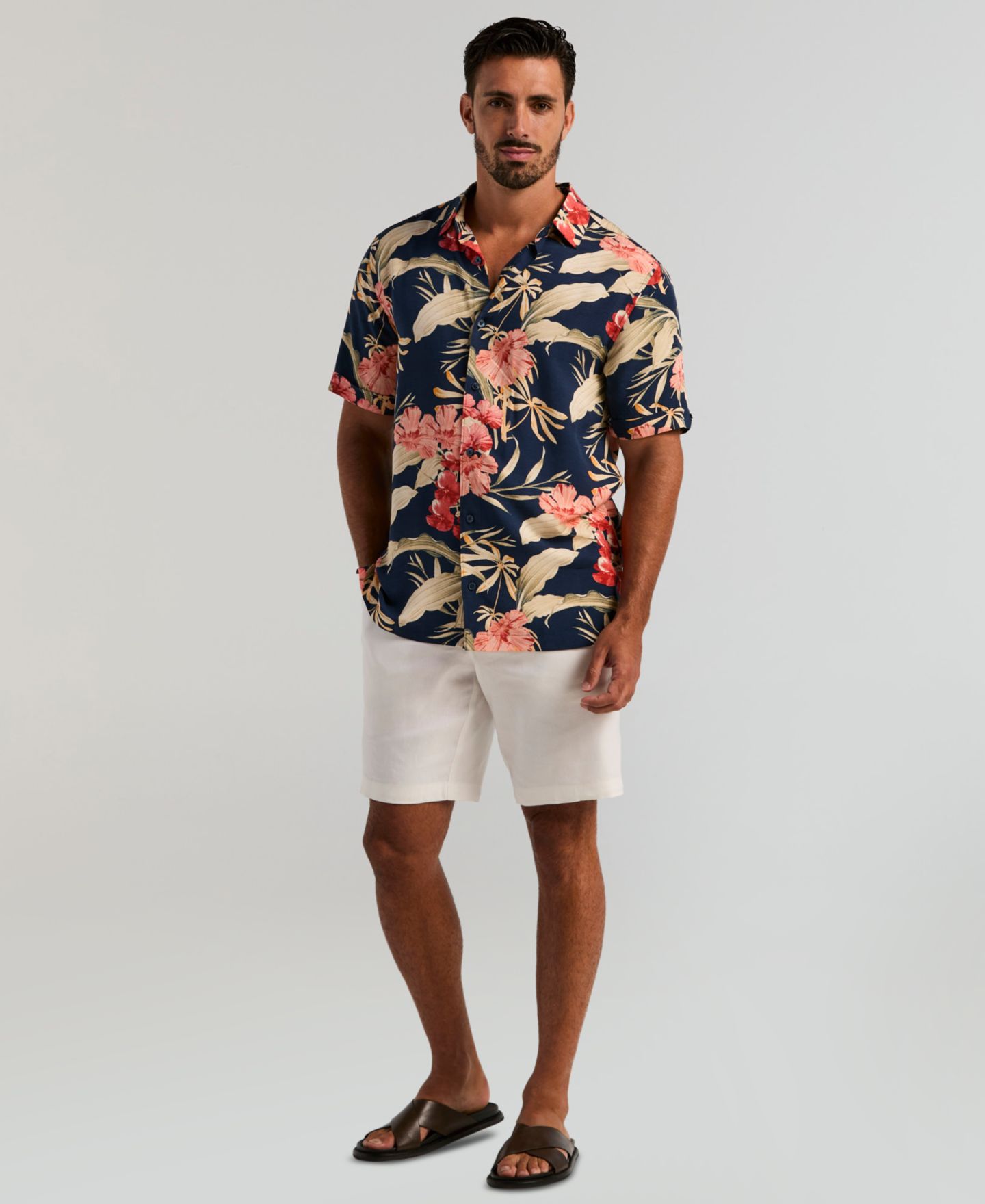 Мужская рубашка Cubavera Tropical Floral Print Button-Front, цвет: Синий — фото 2