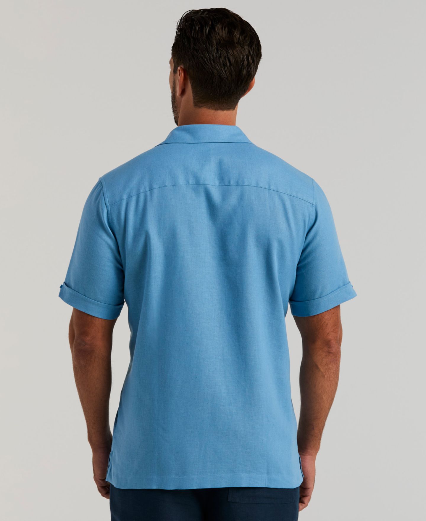 Мужская рубашка Cubavera Vertical Panel Dobby Linen-Blend Short-Sleeve Button-Down, цвет: Синий, вариант 1 — фото 4