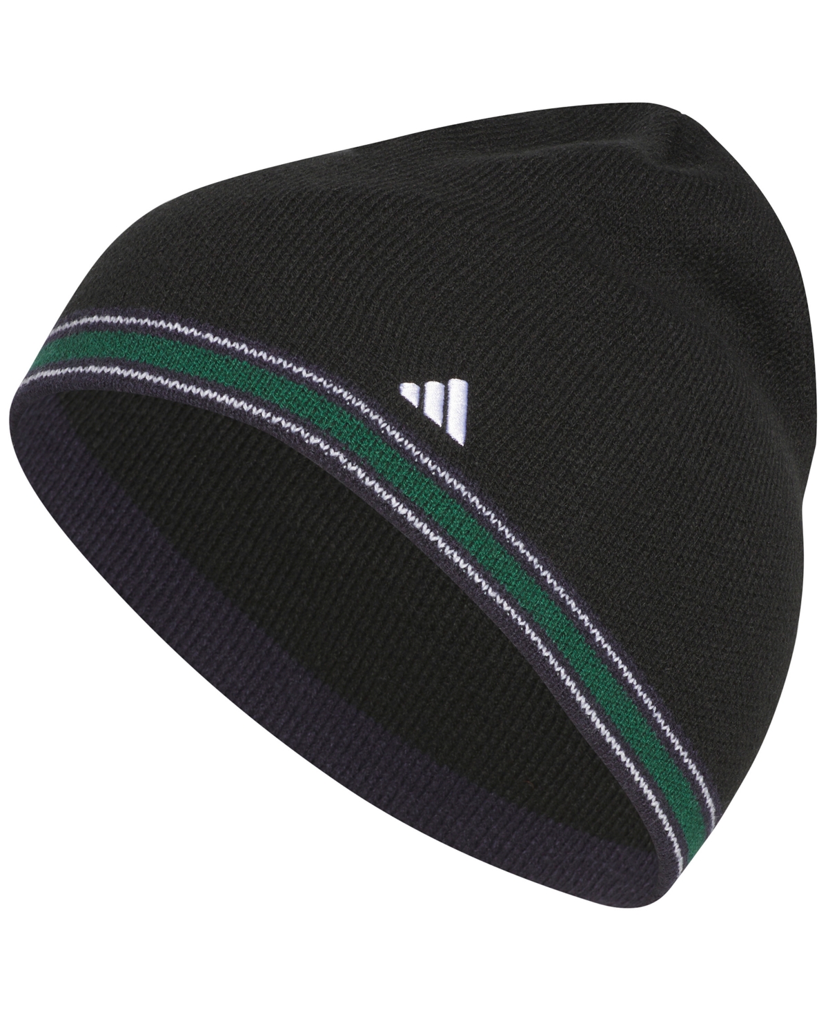 adidas Men's Stripe Skully Beanie - Black/Dark Blue/Green