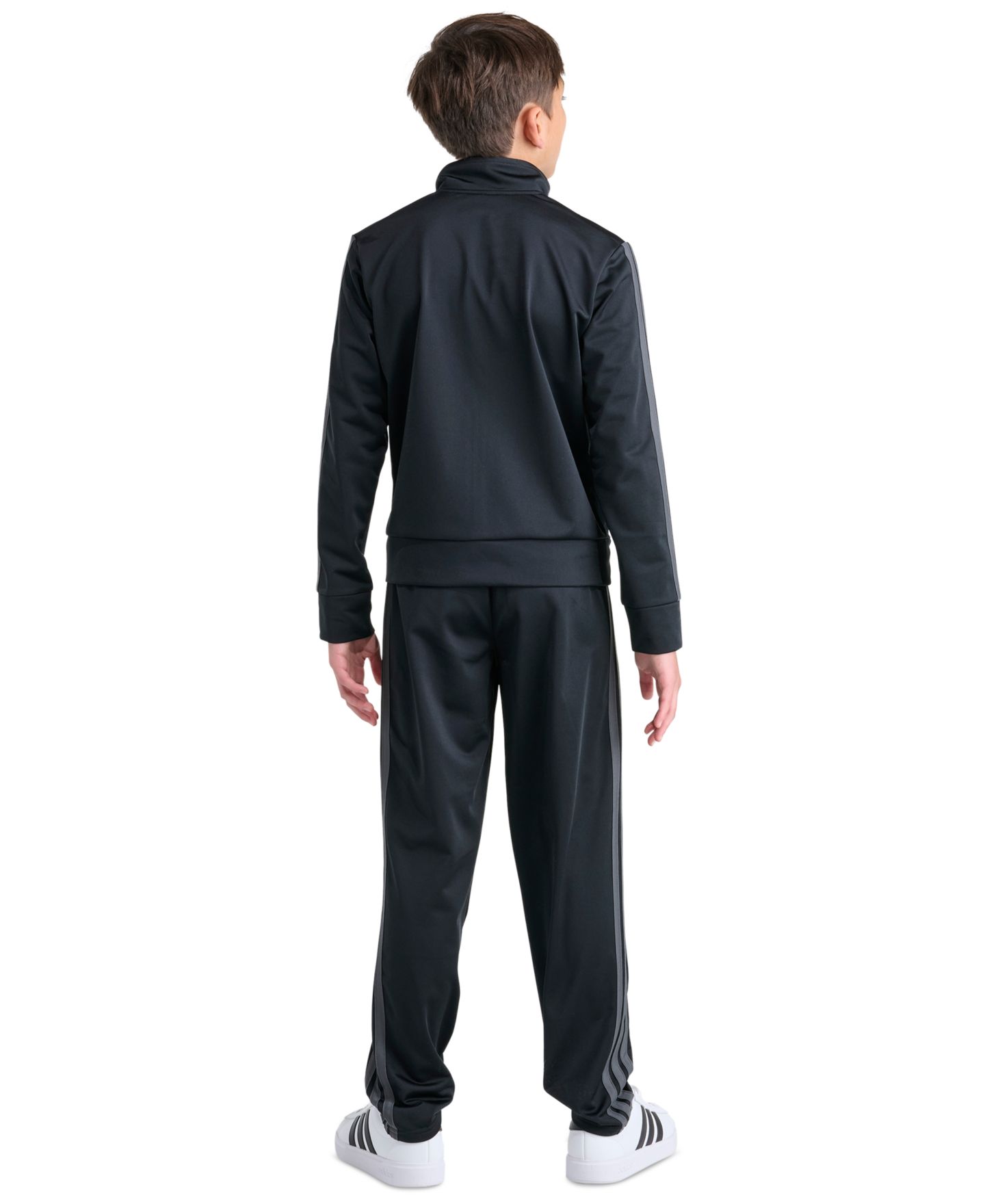 adidas Boys' 8-20 Full-Zip Mock-Neck Straight-Leg Jacket and Pants, 2-Piece Set, цвет: Чёрный / Серый — фото 5
