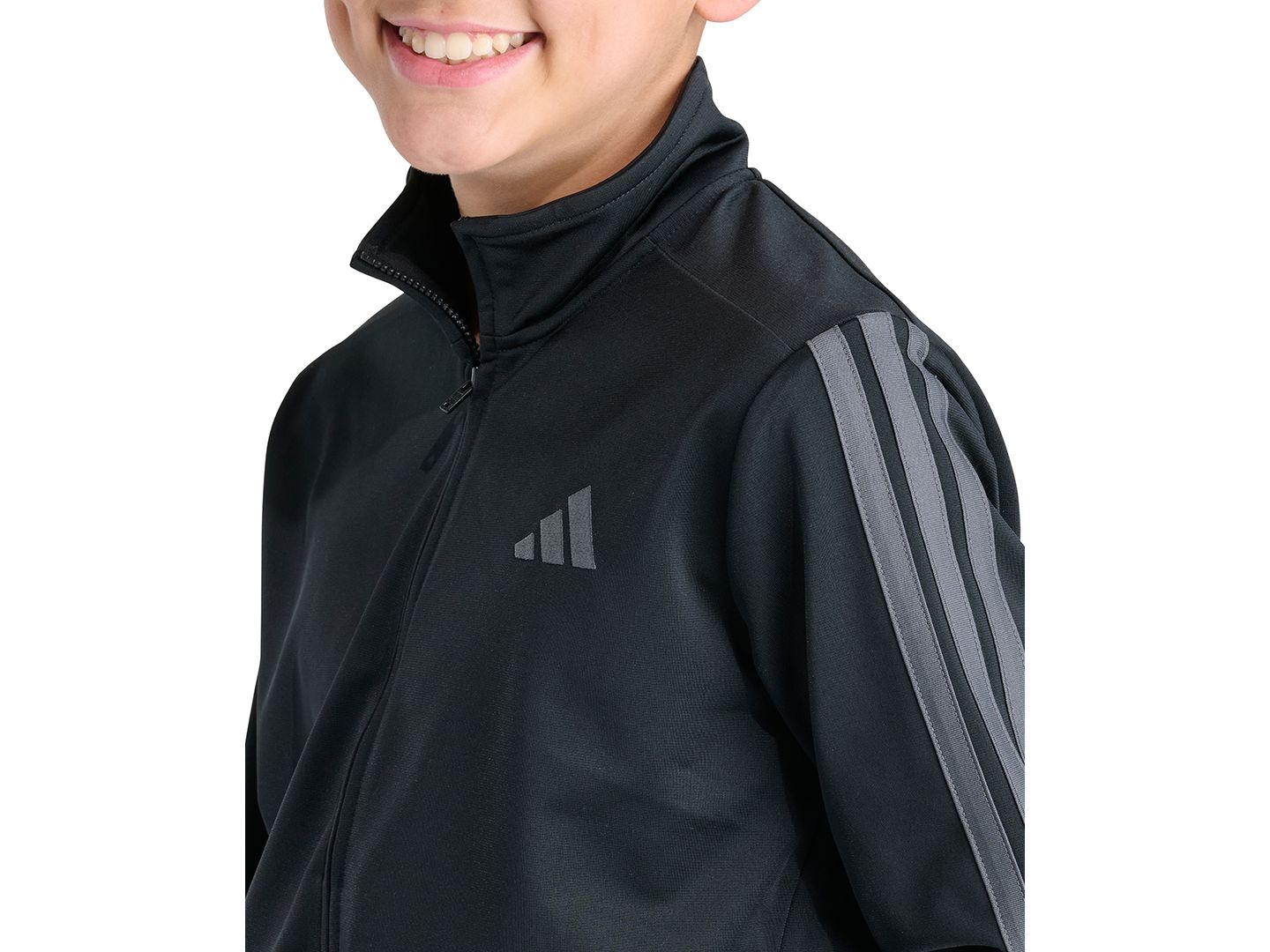 adidas Boys' 8-20 Full-Zip Mock-Neck Straight-Leg Jacket and Pants, 2-Piece Set, цвет: Чёрный / Серый — фото 3