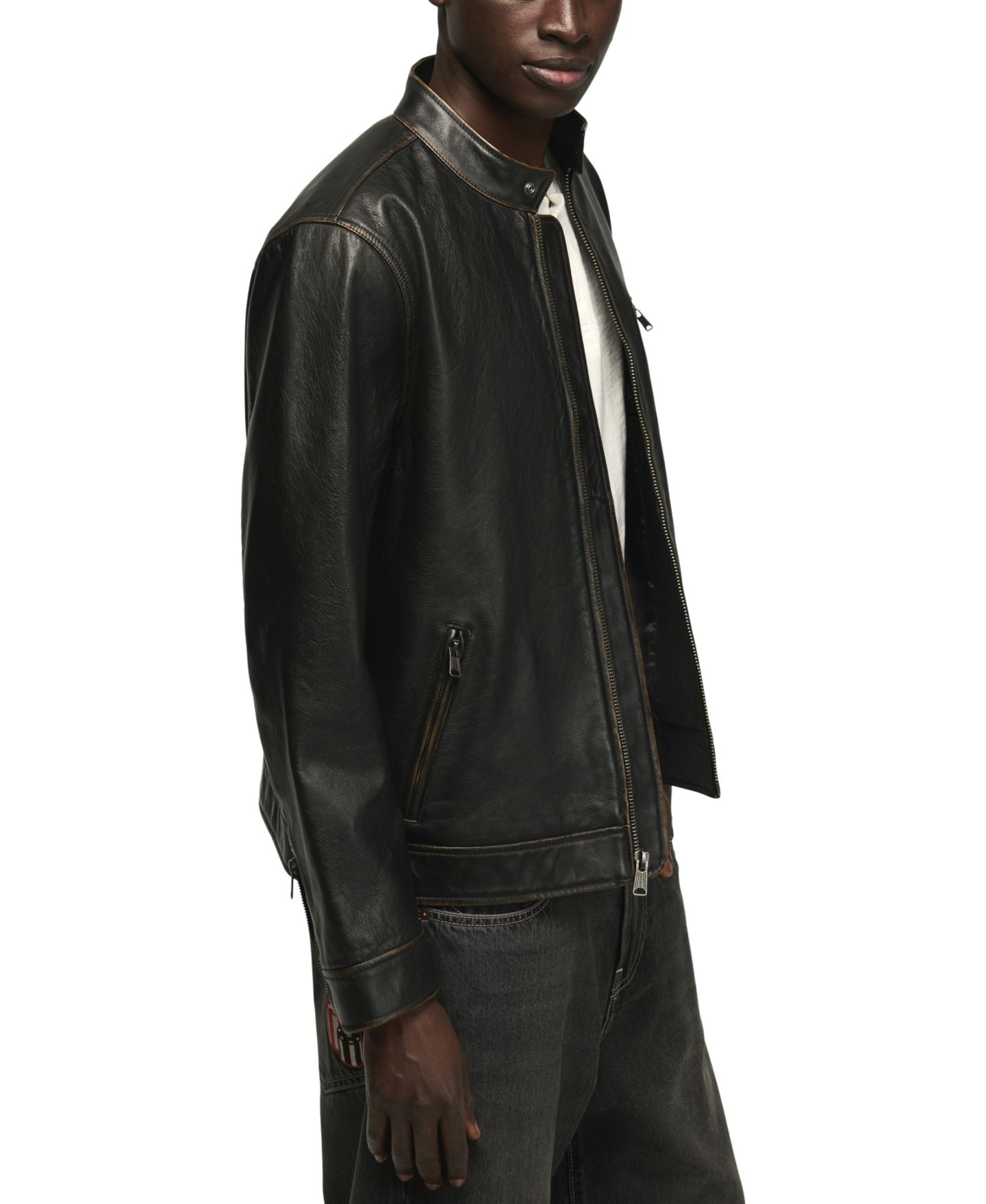 Мужская куртка Lucky Brand Bonneville Full-Grain Moto Leather, цвет: Чёрный — фото 2