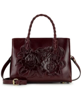 Genovese Medium Tooled Leather Top Handle Satchel Handbag