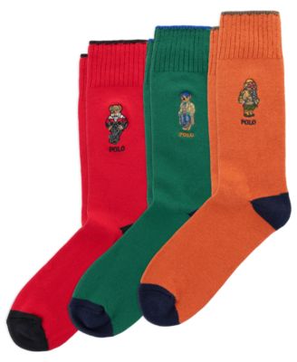 Men's Seasonal Bears Embroidered Ribbed Cuff Crew Socks, 3-Pack