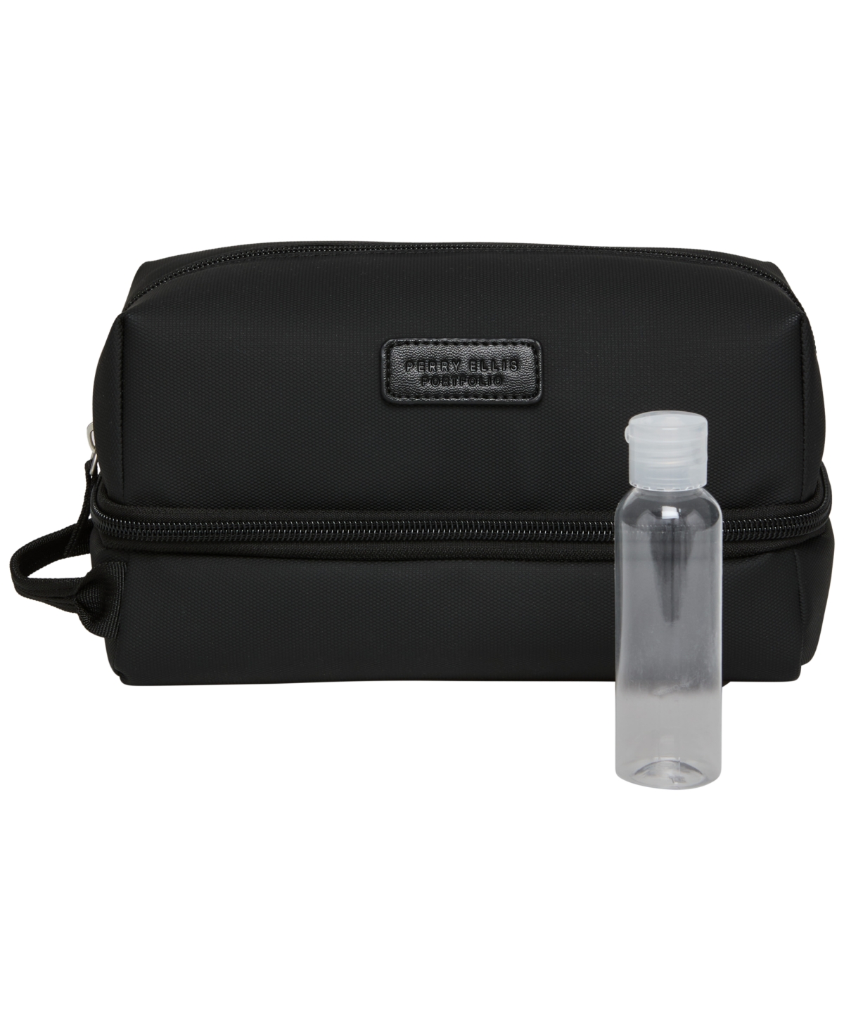 Perry Ellis Portfolio Men's Rubberized Top Zip with Drop Bottom Toiletry Bag - Black