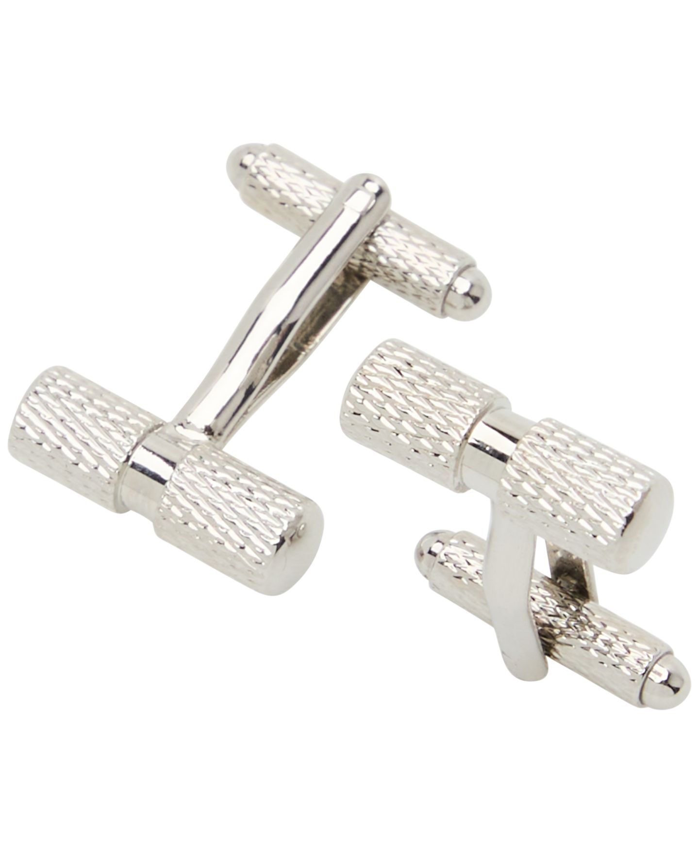 Мужские запонки Perry Ellis Portfolio Silver-Tone Textured Barrel Cufflinks, цвет: Полированный — фото 2
