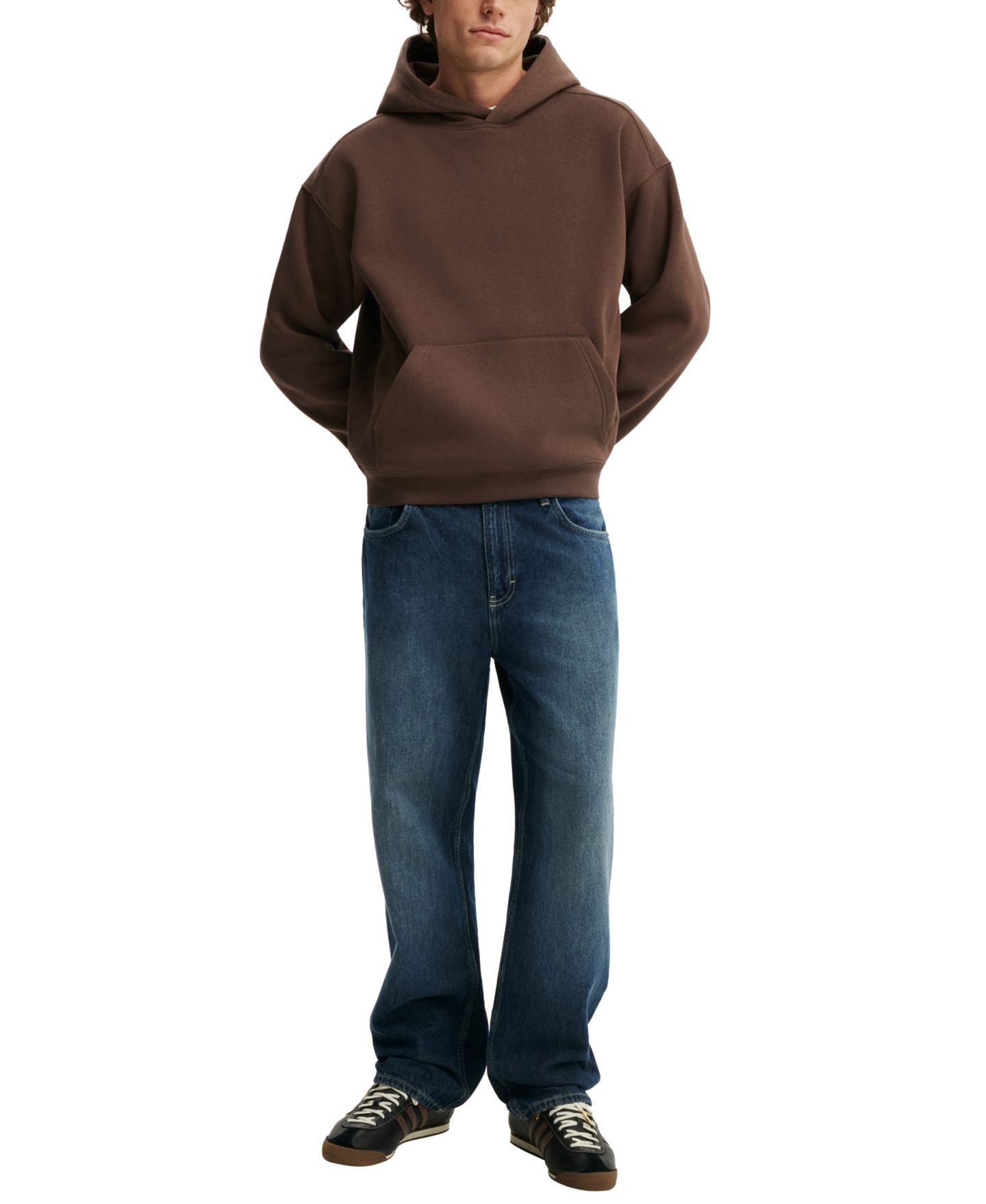 Мужское худи Cotton On Box Fit Fleece Kangaroo-Pocket, цвет: Тёмно-коричневый — фото 3