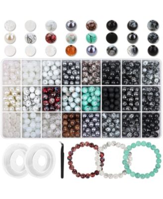 24 Colors 8mm Glass Bead Jewelry Making Kit with Elastic Cord