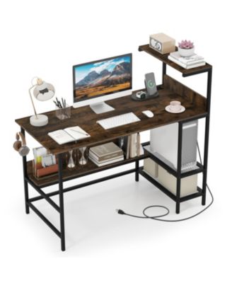 48 Inch Computer Desk with Power Outlets and Storage Shelves