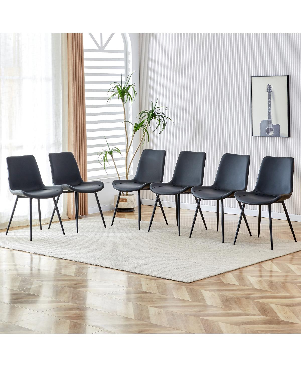 Streamdale Furniture Faux Leather Dining Chair with Metal Legs, 6-Pack