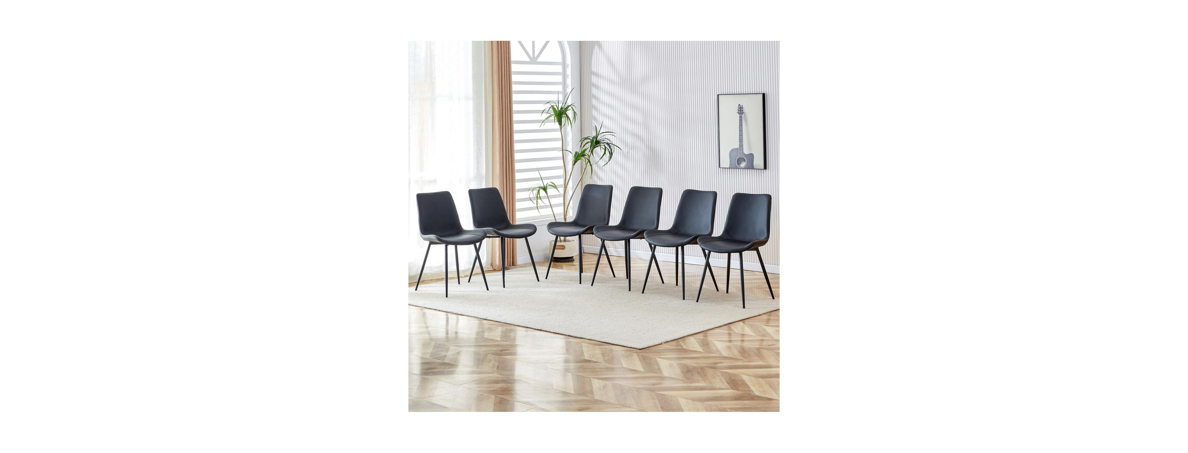 Streamdale Furniture Faux Leather Dining Chair with Metal Legs, 6-Pack