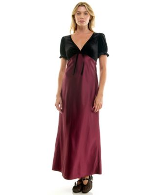 Juniors' V-Neck A-Line Velvet Midi Dress