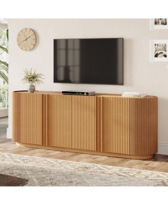 Mid Century Wood Grain TV Stand with Fluted Door for TVs up to 70