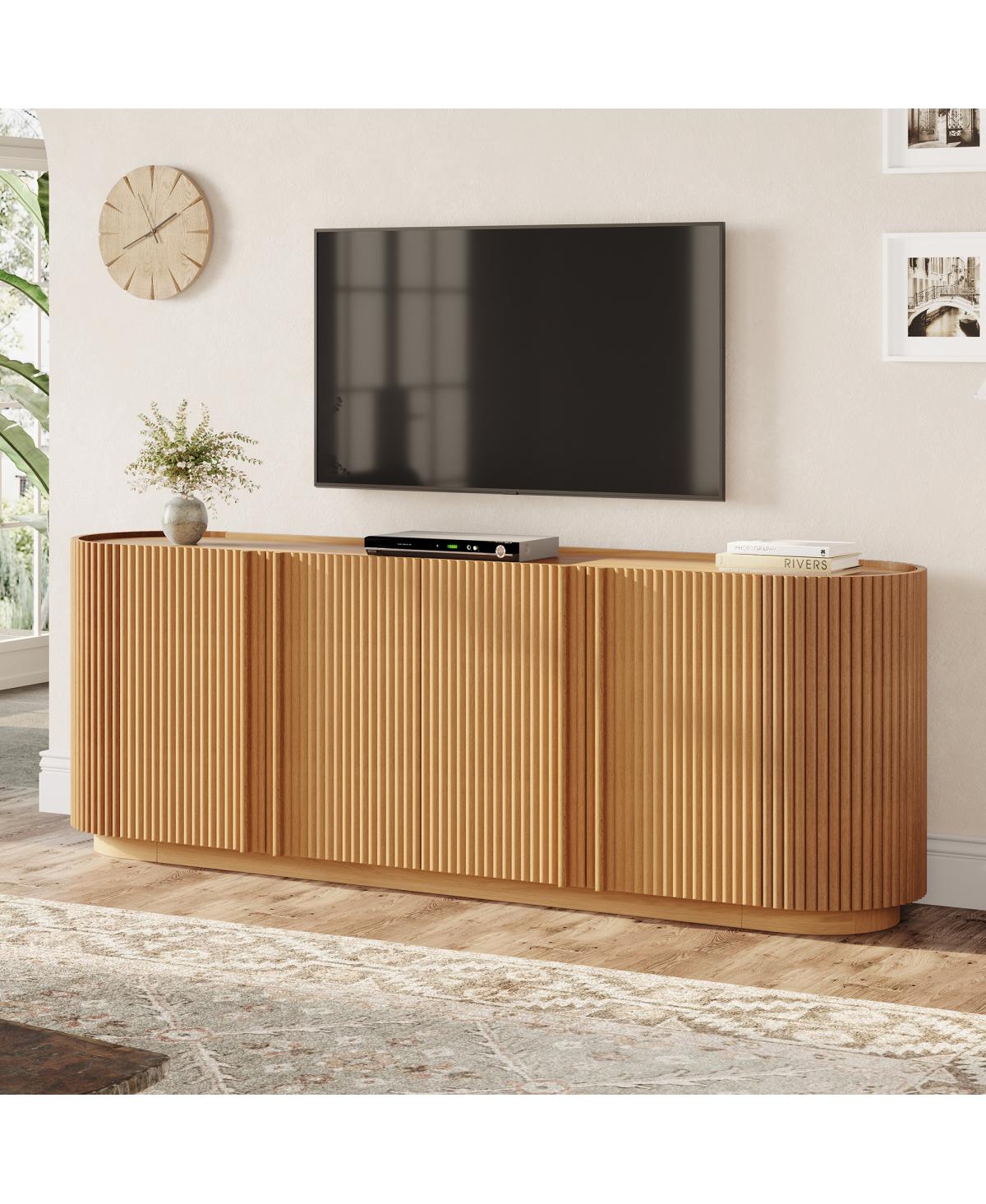 Streamdale Furniture Mid Century Wood Grain Tv Stand with Fluted Door for TVs up to 70 - Natural