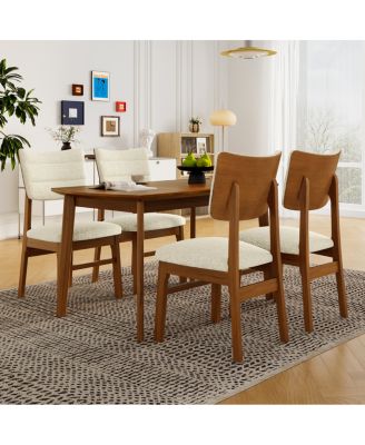 Farmhouse 5-Piece Wood Dining Table Set with Upholstered Chairs