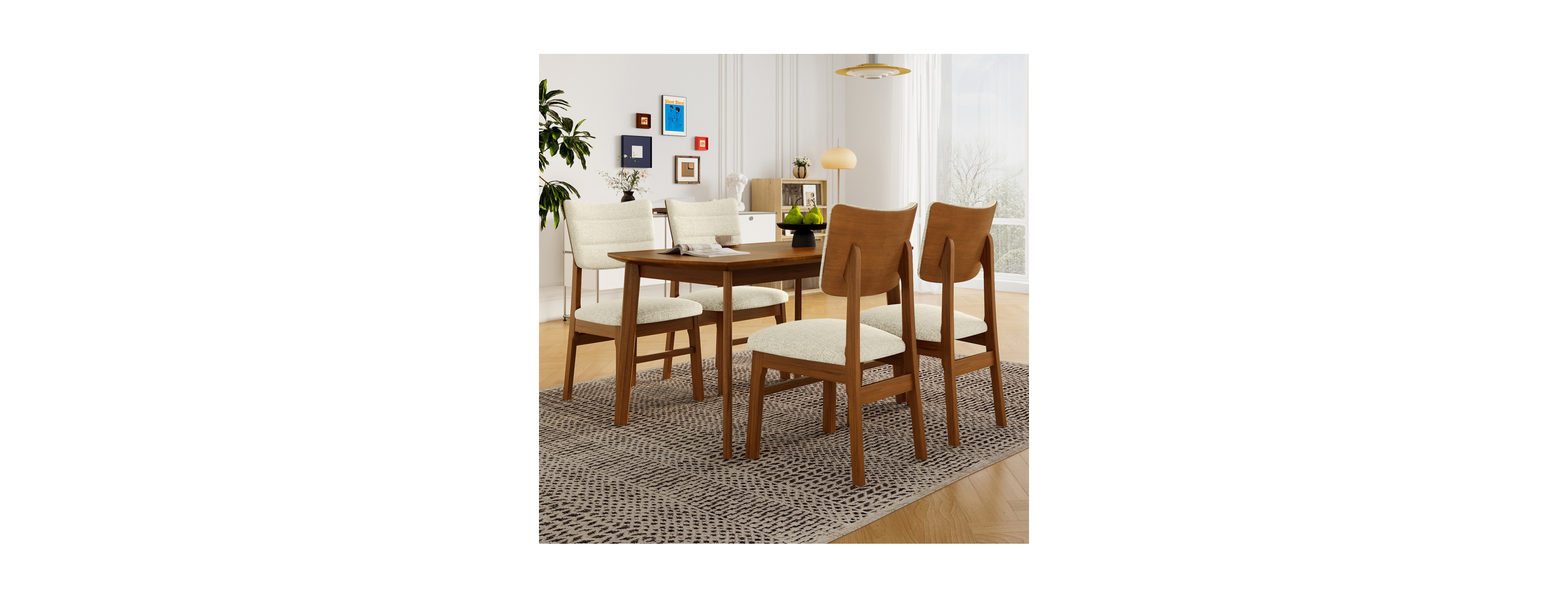 Streamdale Furniture Farmhouse 5-Piece Wood Dining Table Set with Upholstered Chairs