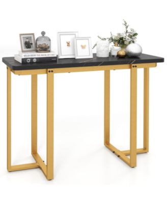 42 Inches Modern Faux Marble Entryway Table with Geometric Metal Frame