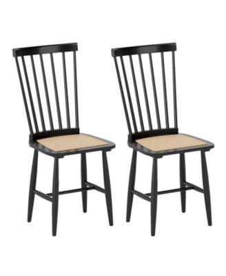Farmhouse Solid Rubber Wood Dining Chairs Set of 2 with PE Rattan Seats