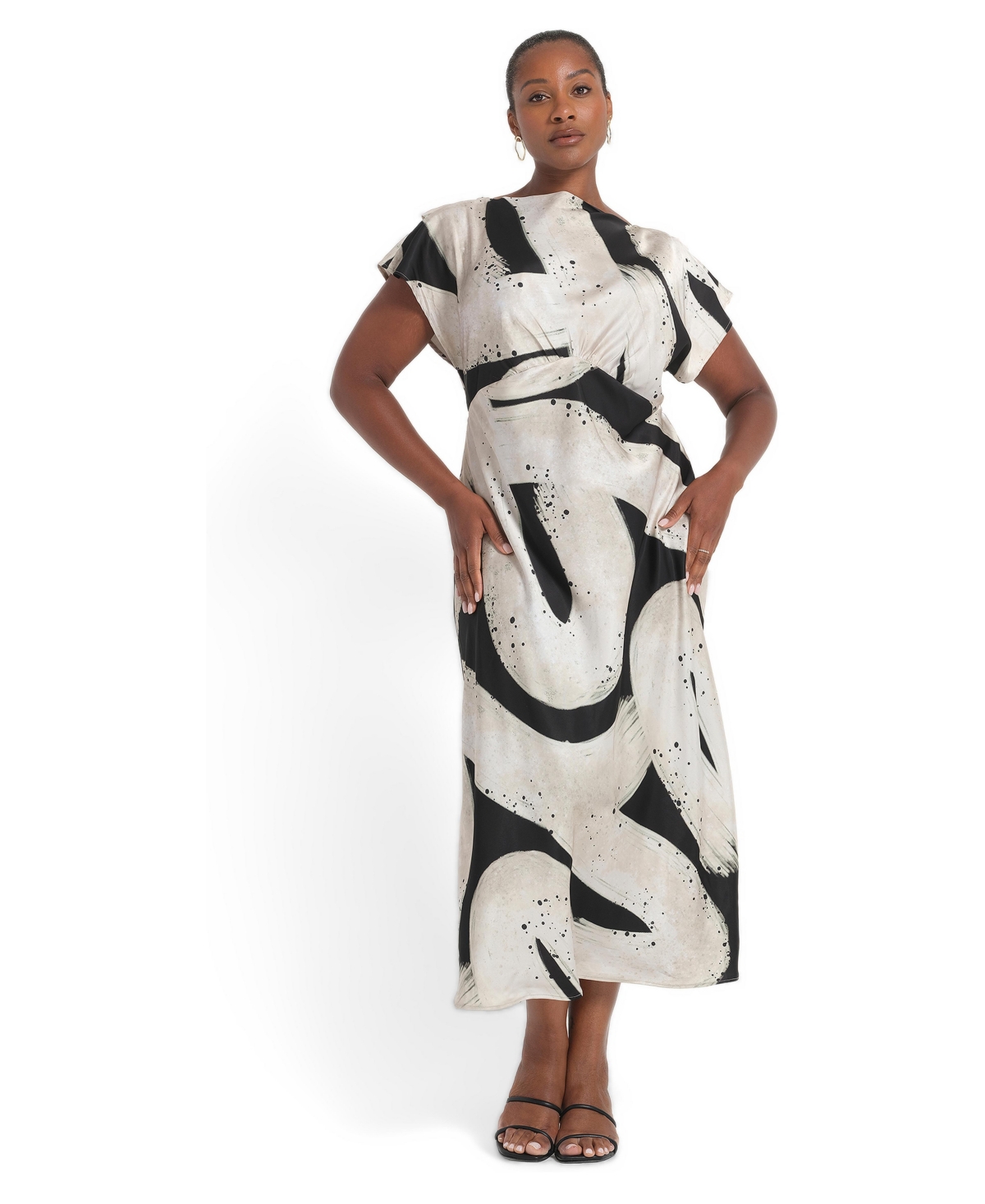 Estelle Women's Drew Printed Boat-Neck Satin Midi Dress