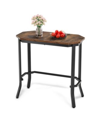Narrow End Table with Rustic Wood Grain and Stable Steel Frame Rustic