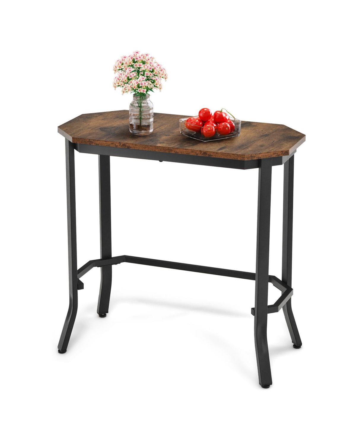 Mecale Narrow End Table with Rustic Wood Grain and Stable Steel Frame Rustic