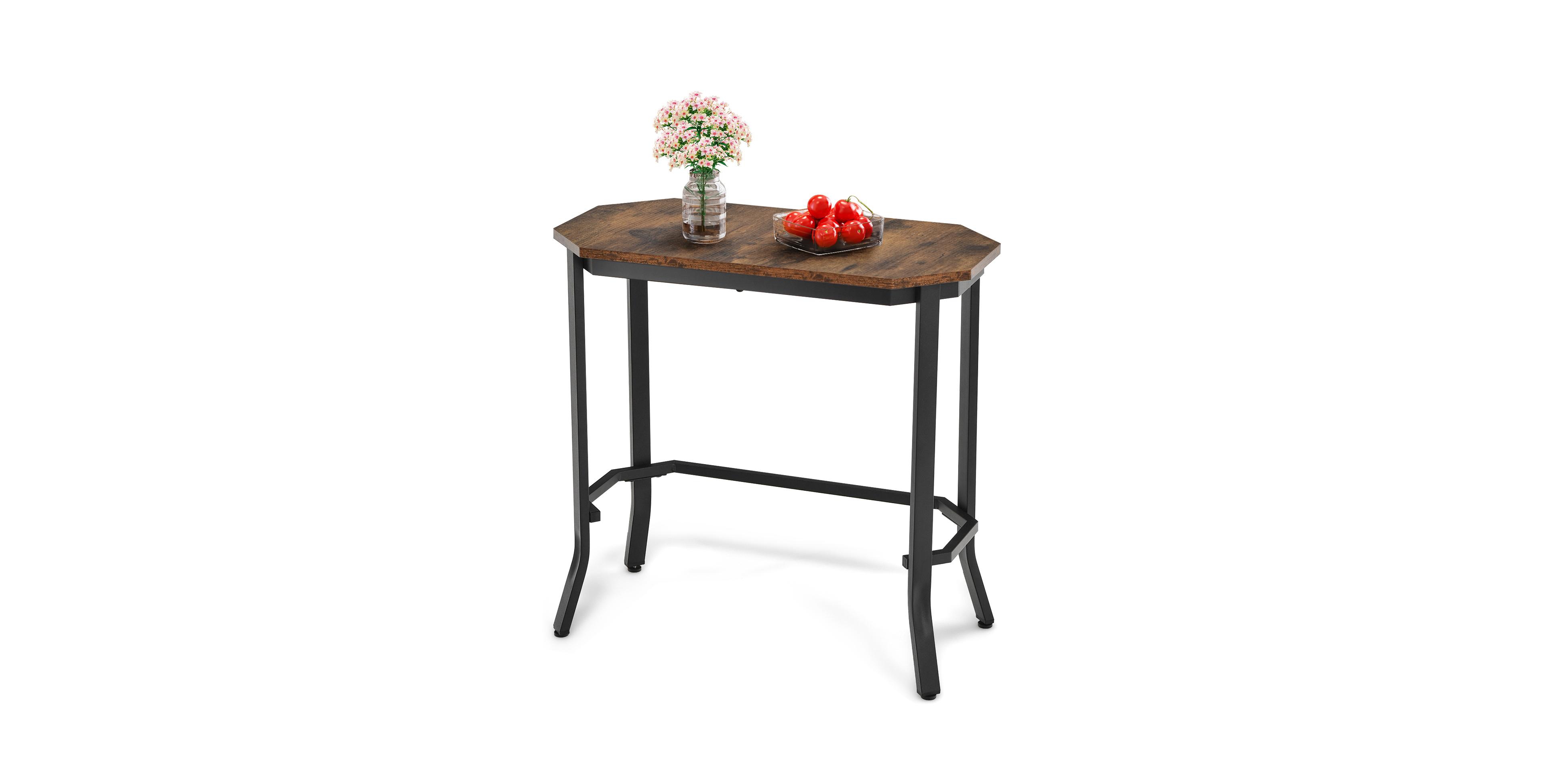 Mecale Narrow End Table with Rustic Wood Grain and Stable Steel Frame Rustic