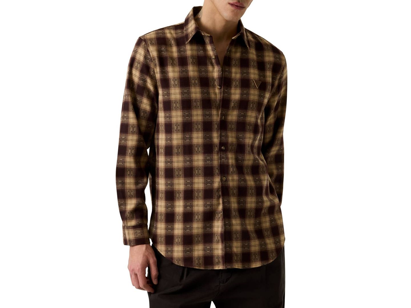 Мужская рубашка GUESS Check Flannel Slim-Fit, цвет: Клетчатый кофейный / Бежевый — фото 3