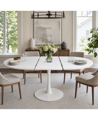Round Extendable Tulip Dining Table with Metal Pedestal for 4-6