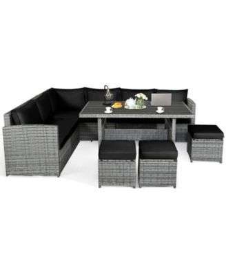 Outdoor 7-Piece Wicker Sectional Sofa and Dining Table