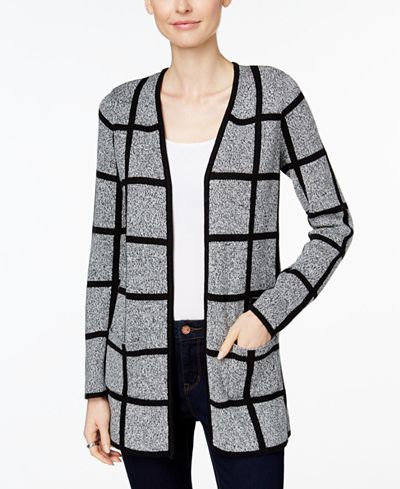 charter club cardigan macy windowpane open