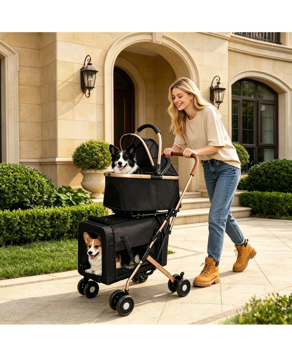 6thdruple Double Pet Stroller for Dogs and Cats, 2 Tier Detachable Carrier
