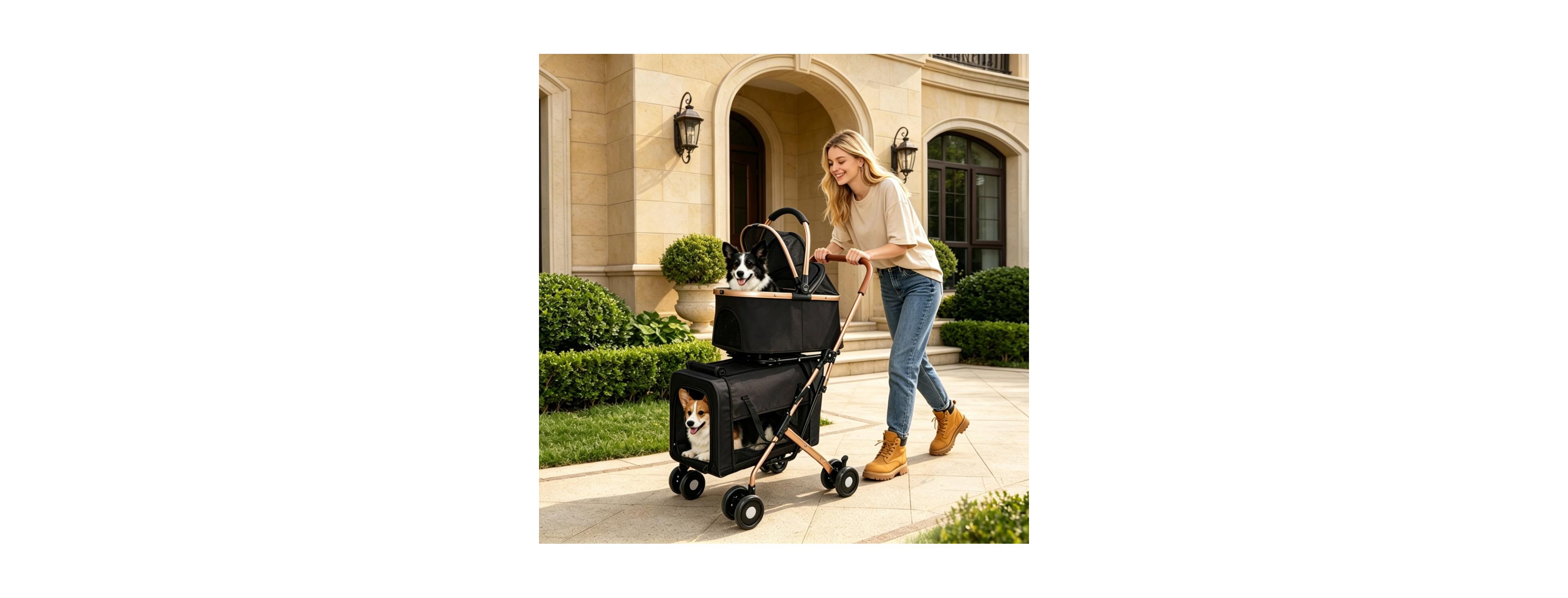 6thdruple Double Pet Stroller for Dogs and Cats, 2 Tier Detachable Carrier