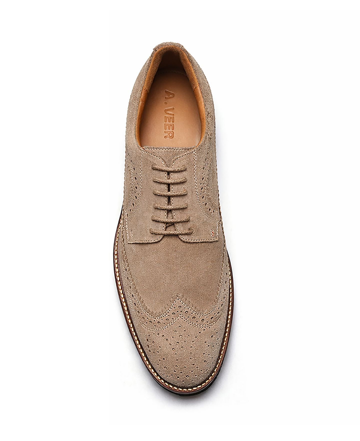 Мужские туфли A. Veer Ellis Wingtip Lace-Up, цвет: Бежевый замшевый — фото 4