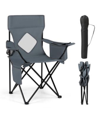Folding Camping Chair with Mesh Fabric Backrest, Solid Metal Frame