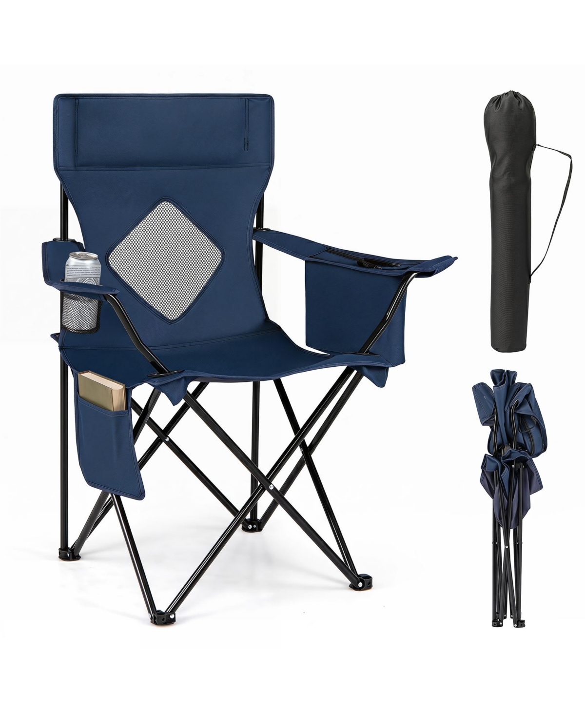 Costway Folding Camping Chair with Mesh Fabric Backrest, Solid Metal Frame - Blue