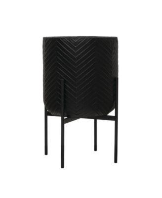 Round Metal Planter with Chevron Pattern on Stand