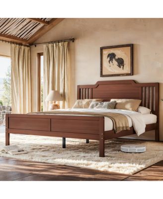  Queen Size Solid Bamboo Platform Bed Frame with Tall Headboard