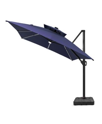 13 ft. x 10 ft. Solar LED Patio Umbrella Windproof 360degree(s) Swivel Offset Cantilever Umbrella with Base