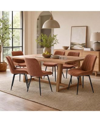 Set of 6 Upholstered Dining Chairs, Striped PU Leather Padded Seats, Metal Leg Chairs for Dining Room Kitchen Living Room